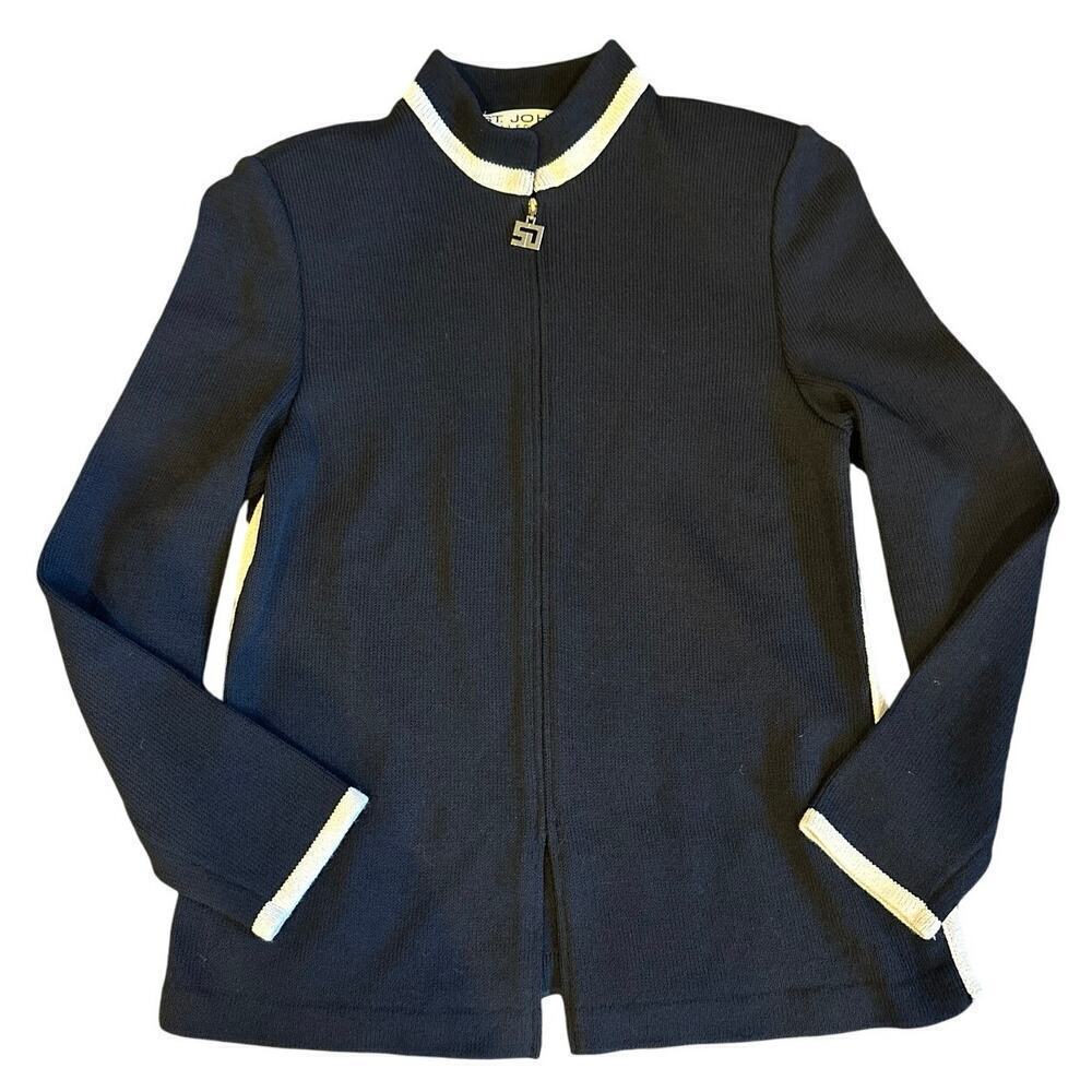 St. John Collection by Marie Grey Black Zip Up Sweater Jacket Size 4